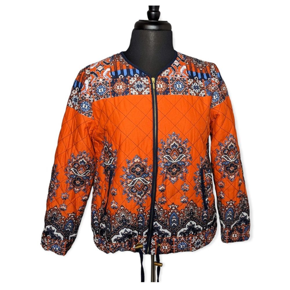 Ruby Rd. Paisley Printed Quilted Boho Zip Down Jacket Size 8 Petite